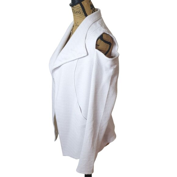 Bisou Bisou M Textured Jacket White Cold Shoulder Open Front White Michele Boho - Picture 2 of 6